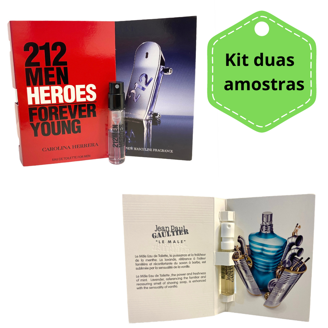 Kit 2 Flaconetes – 212 Heroes EDT 1,5ml + Jean Paul Le Male EDT 1,5ml (Spray)