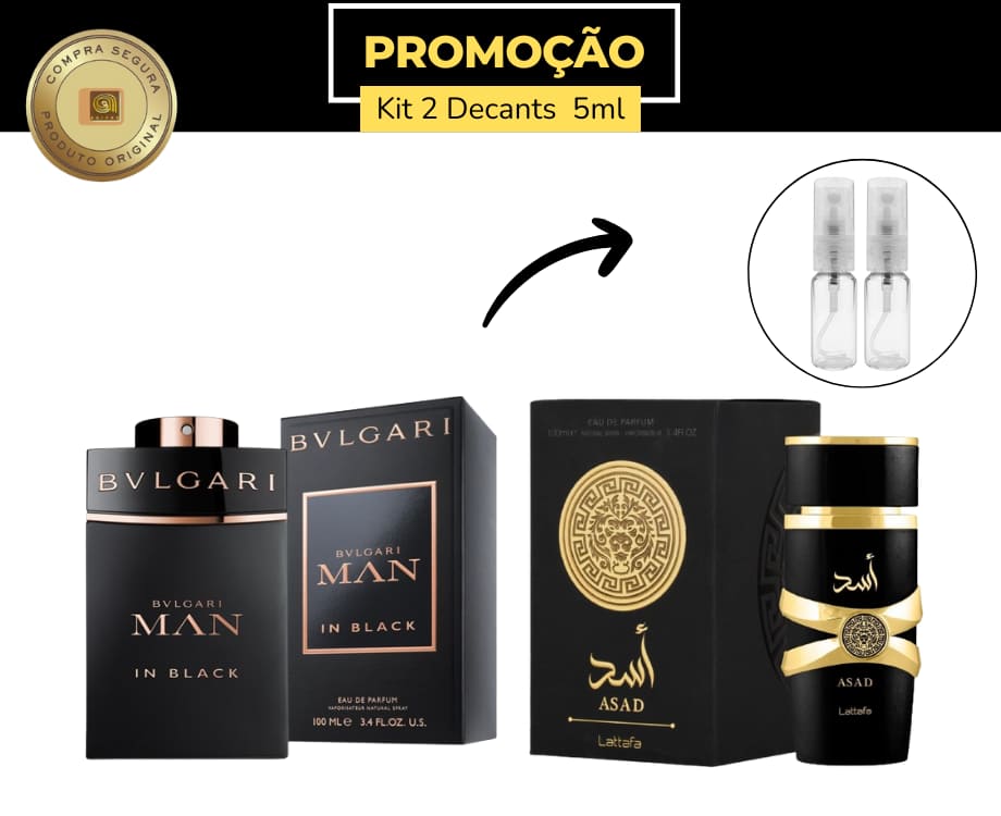 Kit Masculino – Bvlgari Man In Black EDP 5ml + Lattafa Asad EDP 5ml Arabe (2 x 5ml • Spray)