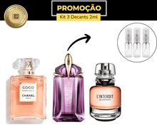 Carregar imagem no visualizador da galeria, Kit 3 Decants Coco Chanel Madeimoselle EDP 2ml + Alien EDT 2ml + Linterdit EDP 2ml
