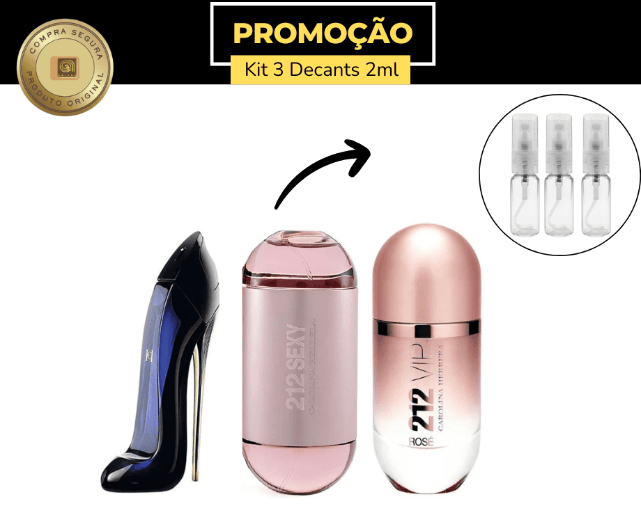 Kit Feminino – Good Girl EDP 2ml + 212 Sexy EDP 2ml + 212 VIP Rose EDP 2ml (3 x 2ml • Spray)