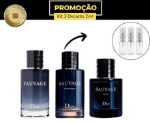 Carregar imagem no visualizador da galeria, Kit Masculino – Sauvage EDT 2ml + Sauvage EDP 2ml + Sauvage Elixir 2ml (3 x 2ml • Spray)
