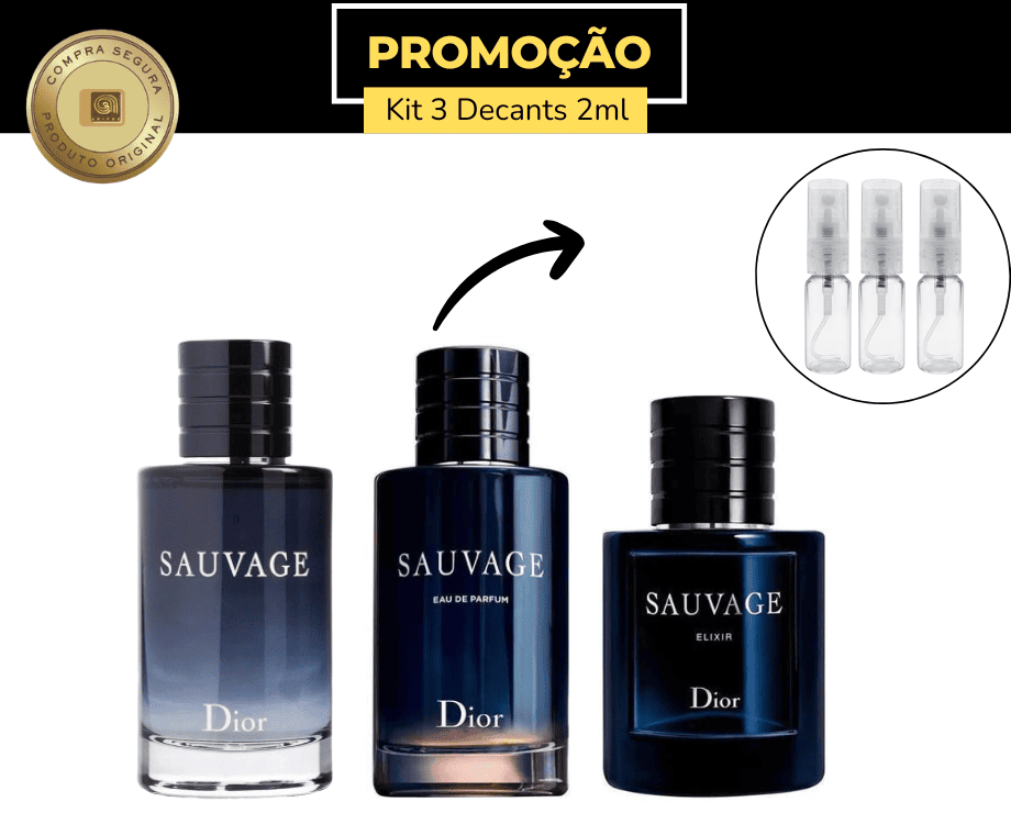 Kit Masculino – Sauvage EDT 2ml + Sauvage EDP 2ml + Sauvage Elixir 2ml (3 x 2ml • Spray)